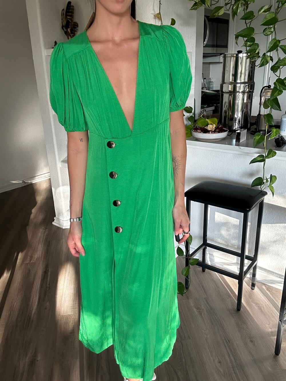 GANNI Ripstop Puff Sleeve Midi Maxi Wrap Dress Sz:6 (38)